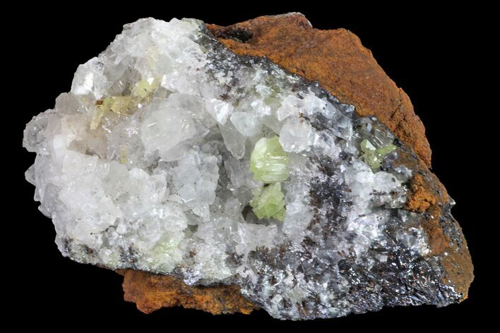 Yellow Adamite Crystals On Calcite - Ojuela Mine, Mexico #155304
